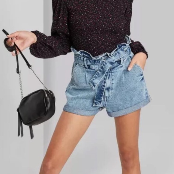 WeWoreWhat Pants - Wild Fable Paperbag Denim Shorts with belt
